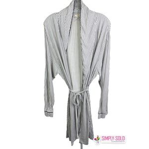 Eberjey‎ Women's Robe Sleepwear Kimono Wrap Long Sleeveless Cotton Striped Sz L